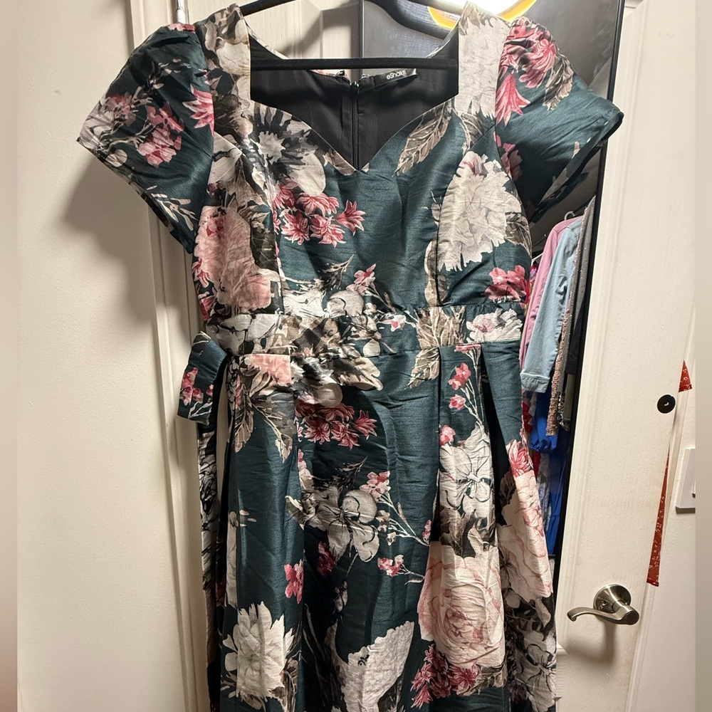 eShakti Blue floral Patterned Dress